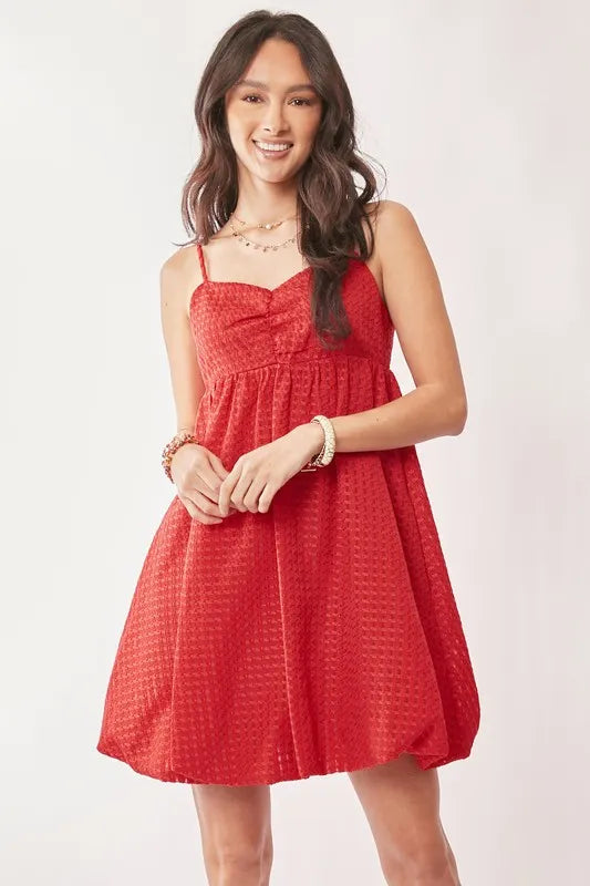 Textured Sweetheart Neckline Bubble Hem Dress - product view 6