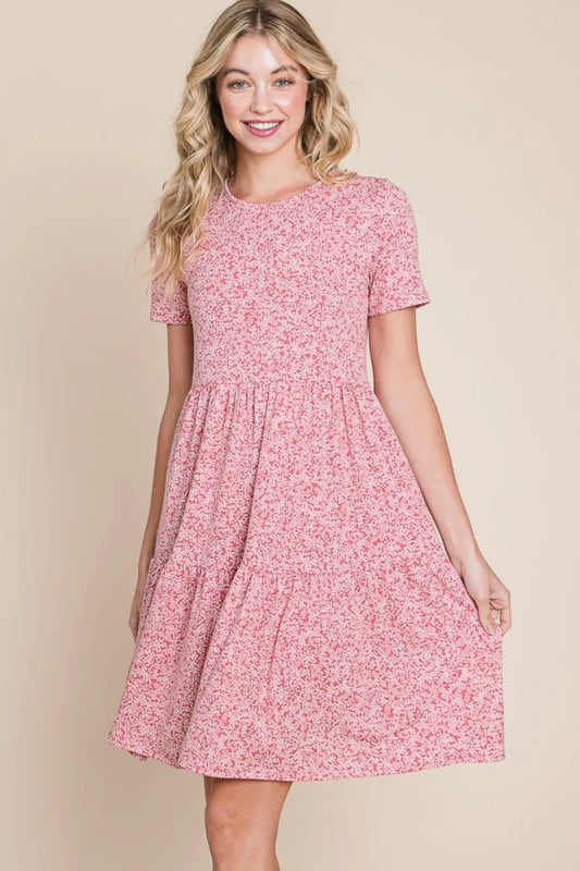 Printed Short Sleeve Mini Dress in Marsala - product view 1