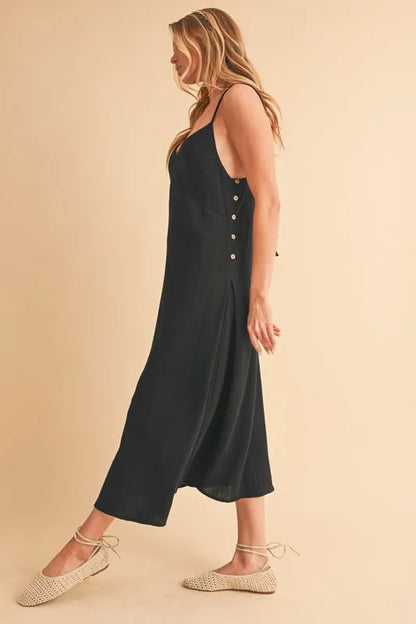 Side Button Midi Cami Dress - Black - product view 6