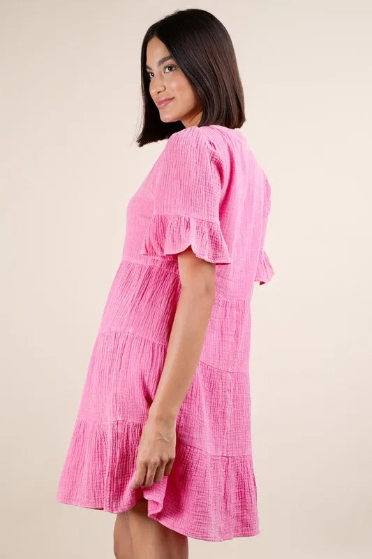 Plus Size Mineral Washed Woven Mini Dress in Pink - product view 6