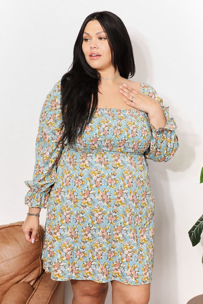 Honey Floral Smocked Flounce Sleeve Square Neck Dress - product view 8