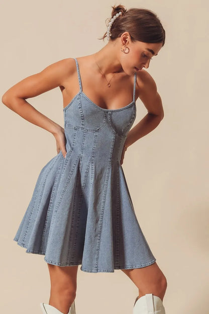 A Line Fit and Flare Denim Mini Dress - product view 10