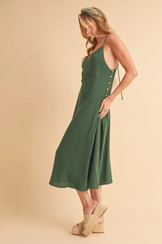 Side Button Midi Cami Dress - Emerald - product view 4