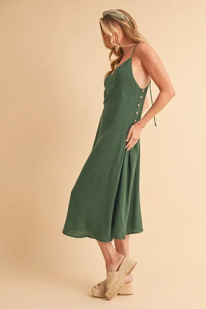 Side Button Midi Cami Dress - Emerald - product view 4