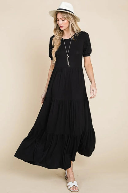 Short Sleeve Tiered Maxi Dress in Black - product view 3