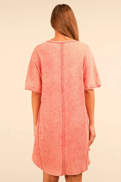 Plus Size Mineral Washed Ribbed Knit Mini Dress - Coral - product view 3