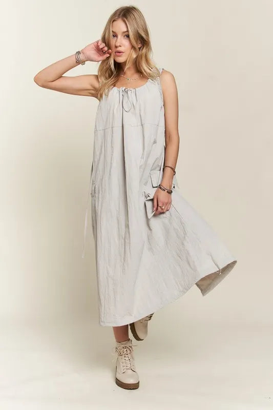 Drawstring Slit Back Cargo Dress - Lt Grey - product view 5