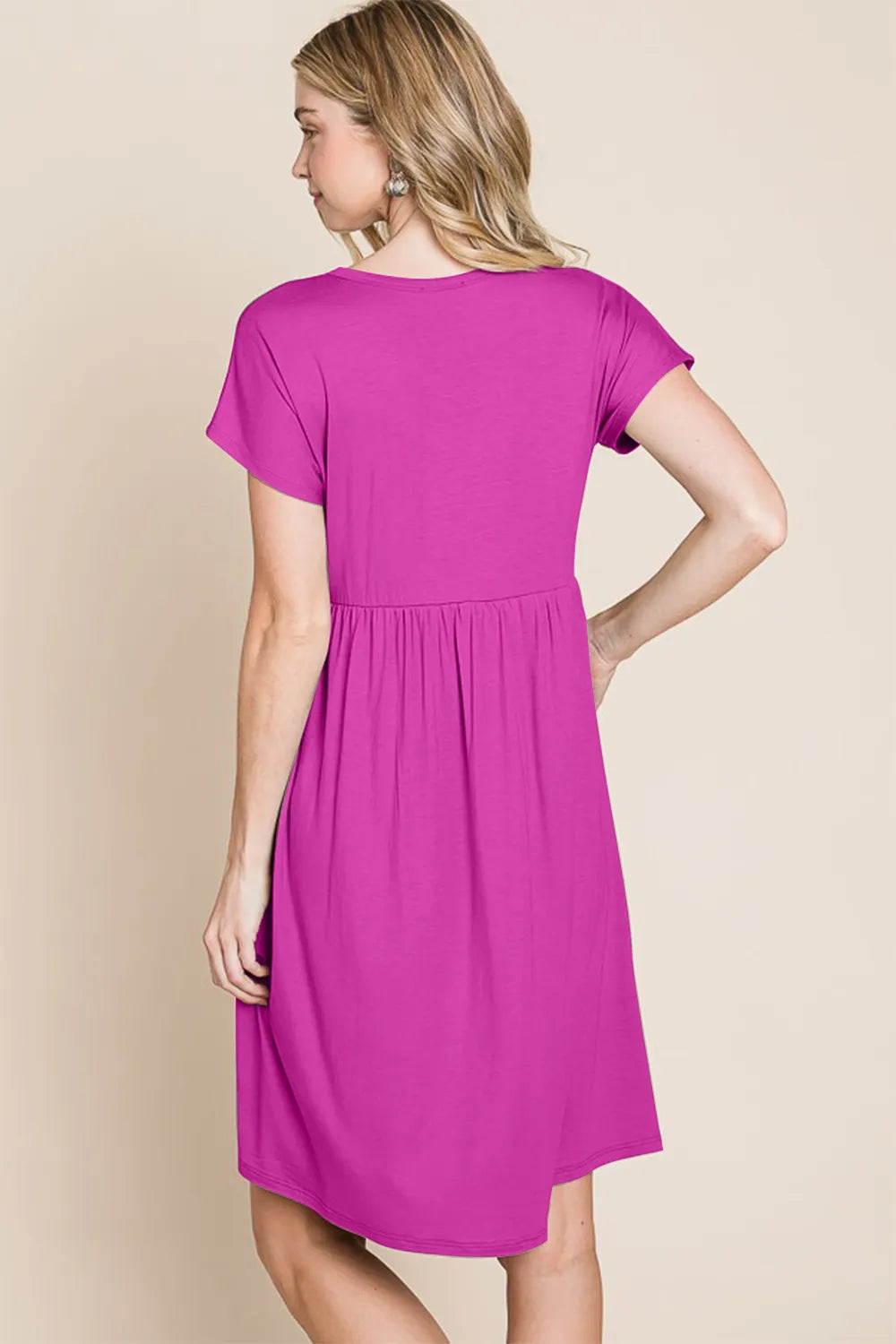 V-Neck Short Sleeve Dress - Magenta - product view 2