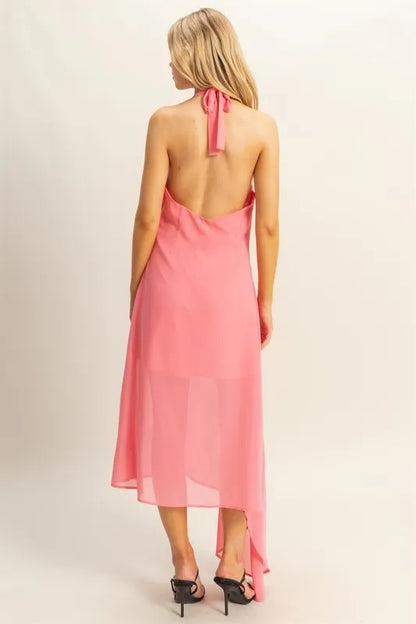 Chiffon Halter Asymmetrical Hem Dress - Rose - product view 3