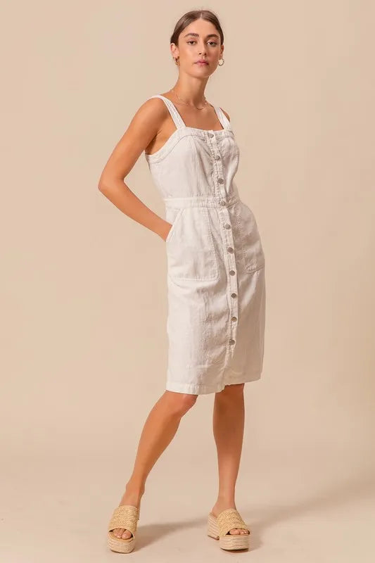 Button Down Pocket Front Pinafore Dress - Off White - product view 8