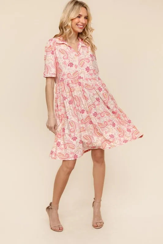 Fit and Flare Paisley Print Knit Dress in Blush - product view 7