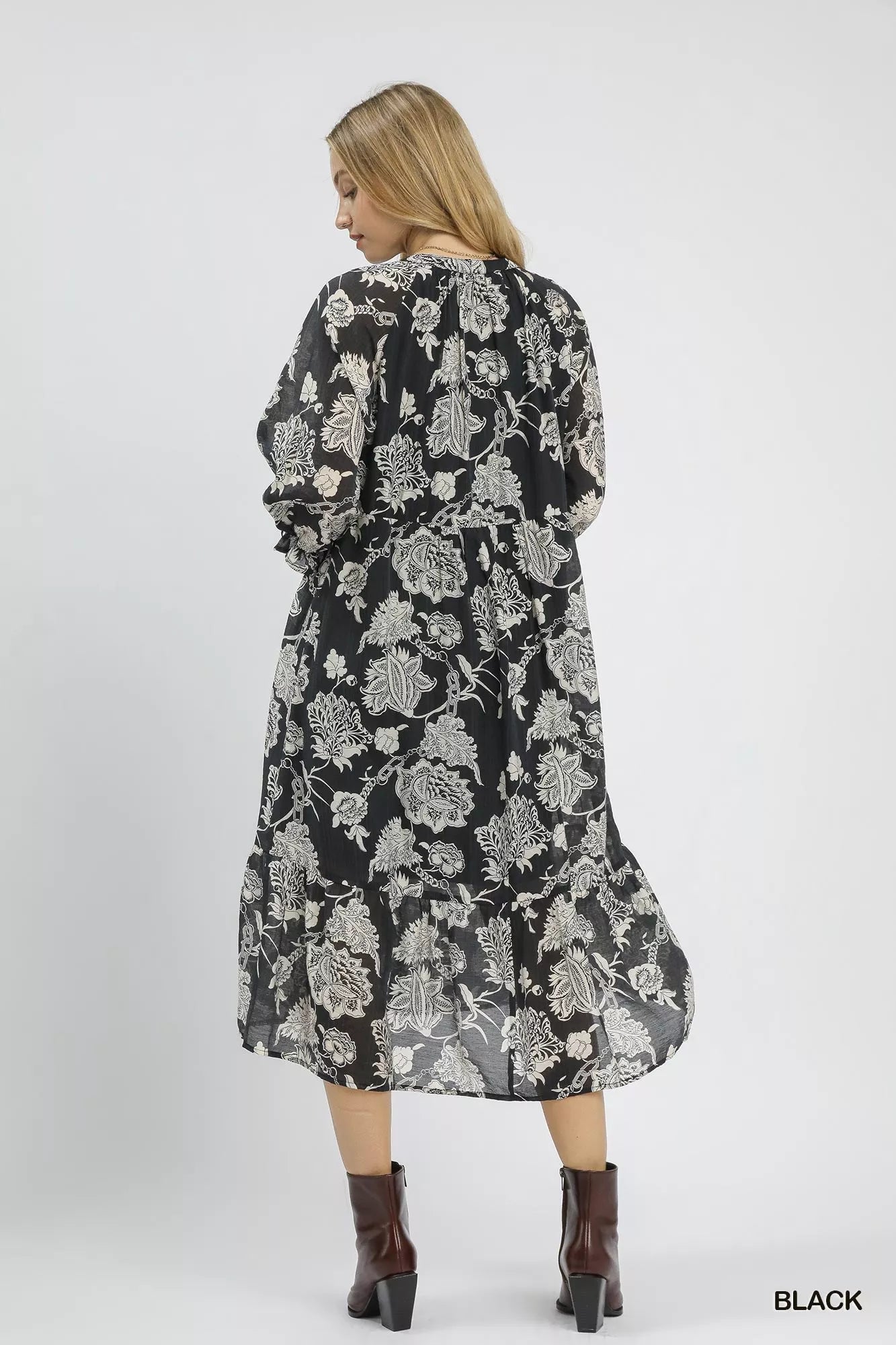 Floral Print Boho Midi Dress in Black - product view 5