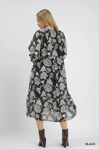 Floral Print Boho Midi Dress in Black - product view 5