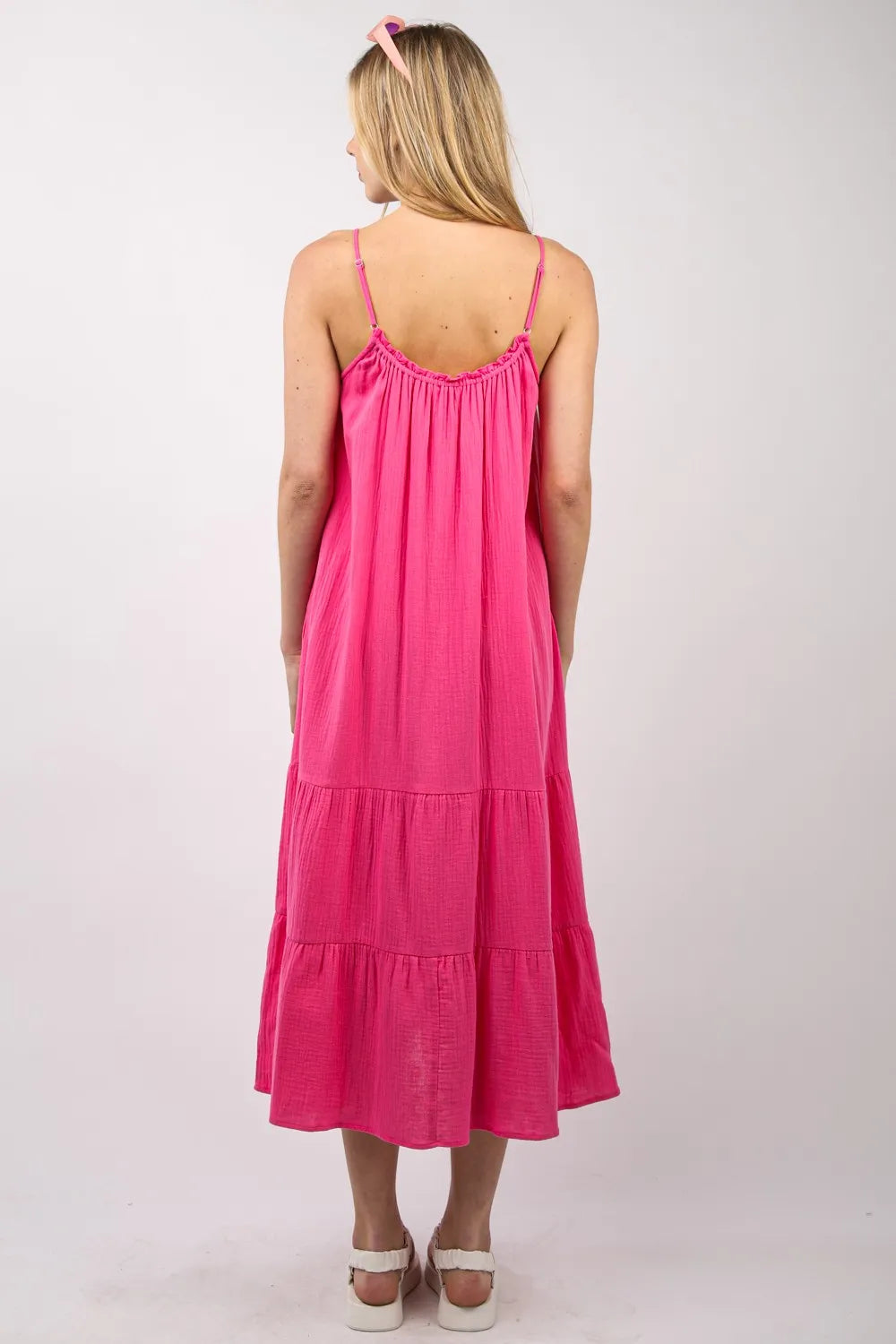 Ruffled A-Line Midi Cami Dress - Fuchsia - product view 2