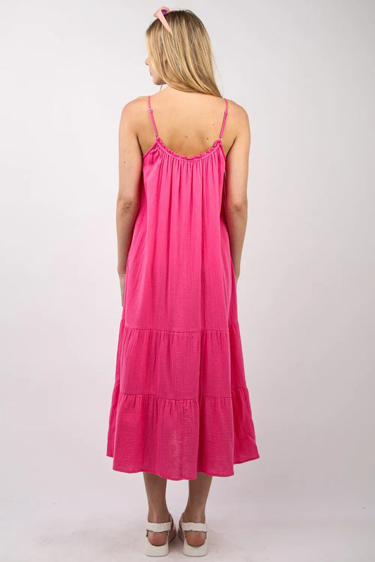 Ruffled A-Line Midi Cami Dress - Fuchsia - product view 2