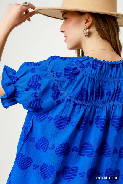 Heart Pattern Short Sleeve Ruffle Babydoll Dress - Royal Blue - product view 4