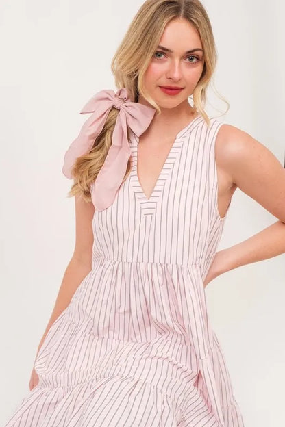 Striped Sleeveless V-Neck Tiered Dress in Pink - product view 6