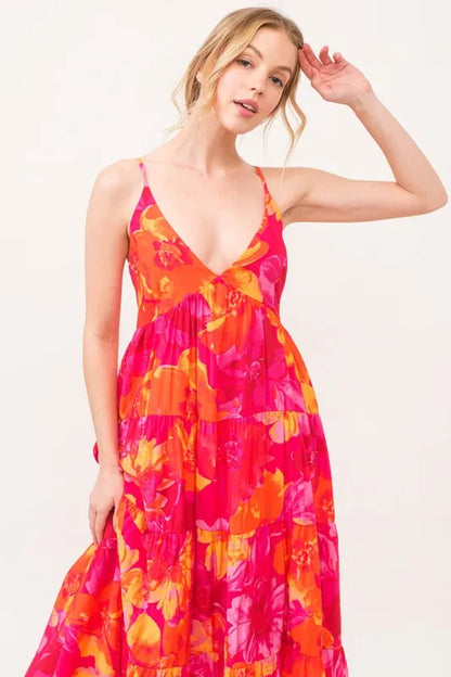 Floral Tiered Maxi Cami Dress with Pockets in Orange Multi - product view 5