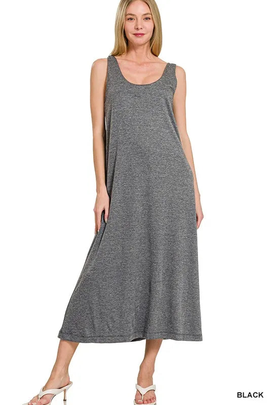 French Terry Twisted Strap Midi Dress - Black - product view 1