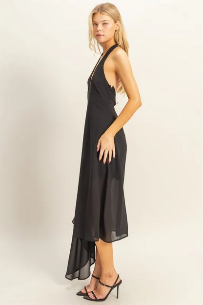 Chiffon Halter Asymmetrical Hem Dress - Black - product view 3