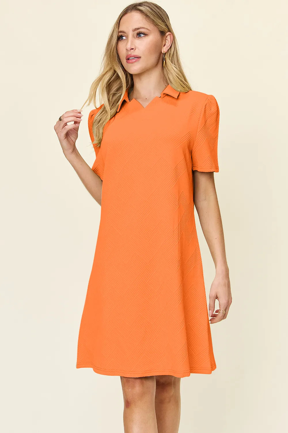 Full Size Texture Collared Neck Short Sleeve Dress in White, Lavender and more - product view 16