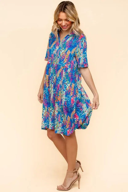 Johnny Collar Babydoll Dress with Side Pockets - Blue - product view 5