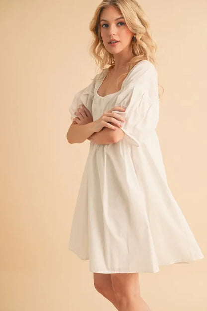 Square Neck Babydoll Dress with Pockets - White - product view 11