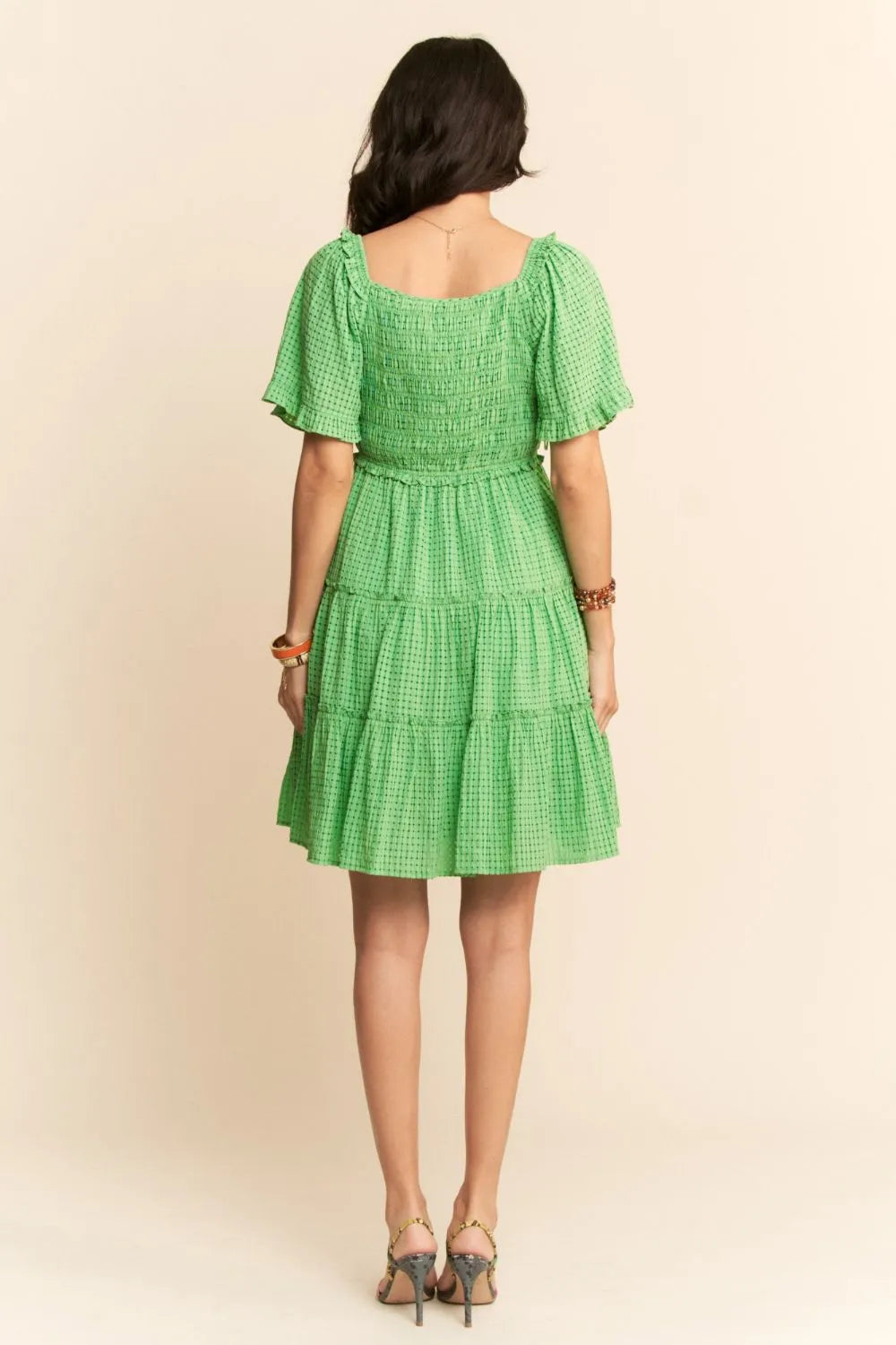 Jacquard Checker Smocking Tiered Dress - Ibiza Green - product view 11