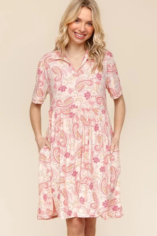 Fit and Flare Paisley Print Knit Dress in Blush - product view 1