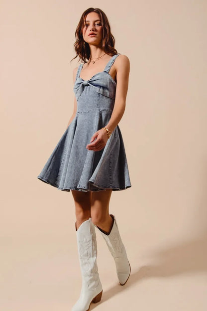 Mineral Washed Bow Ribbon Denim Flare Dress - product view 12