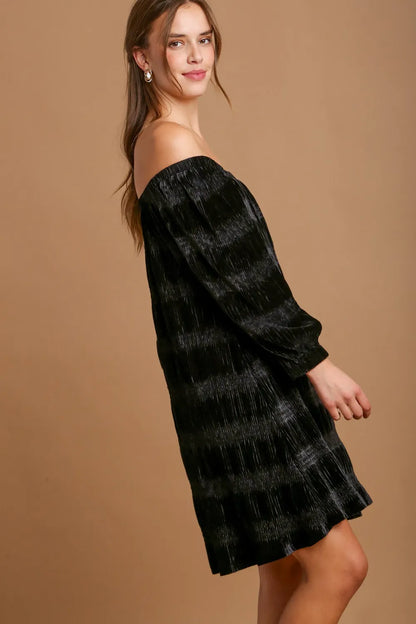 Off-Shoulder Balloon Sleeve Velvet Mini Dress - Black - product view 3