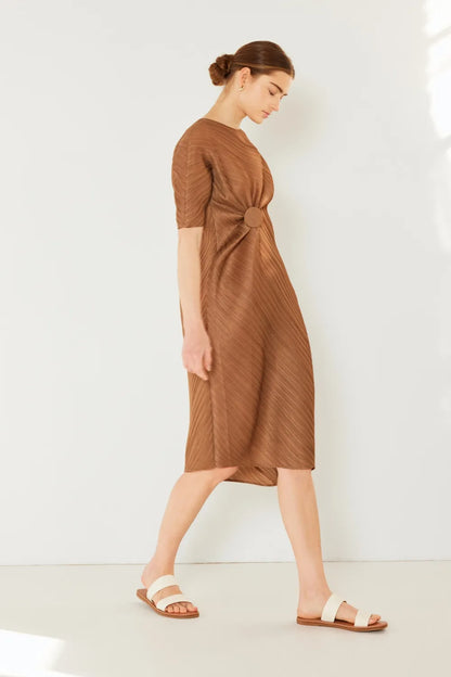 Pleated Dolman Sleeve Dress in Brown Khaki, Deep Orange and more - product view 4