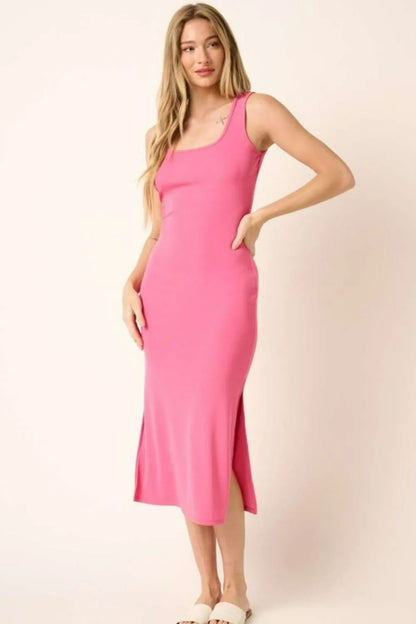Side Slit Wide Strap Midi Tank Dress in Hot Pink - product view 3