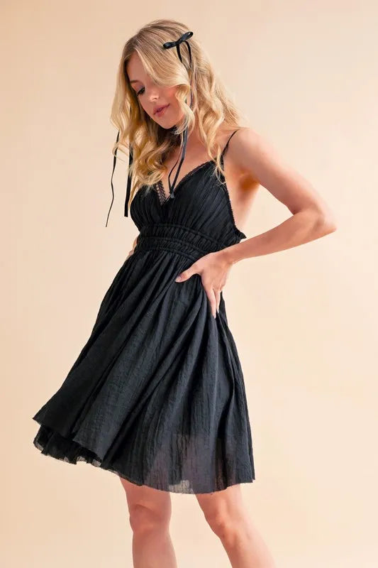Lace Detail Mini Cami Dress - Black - product view 6