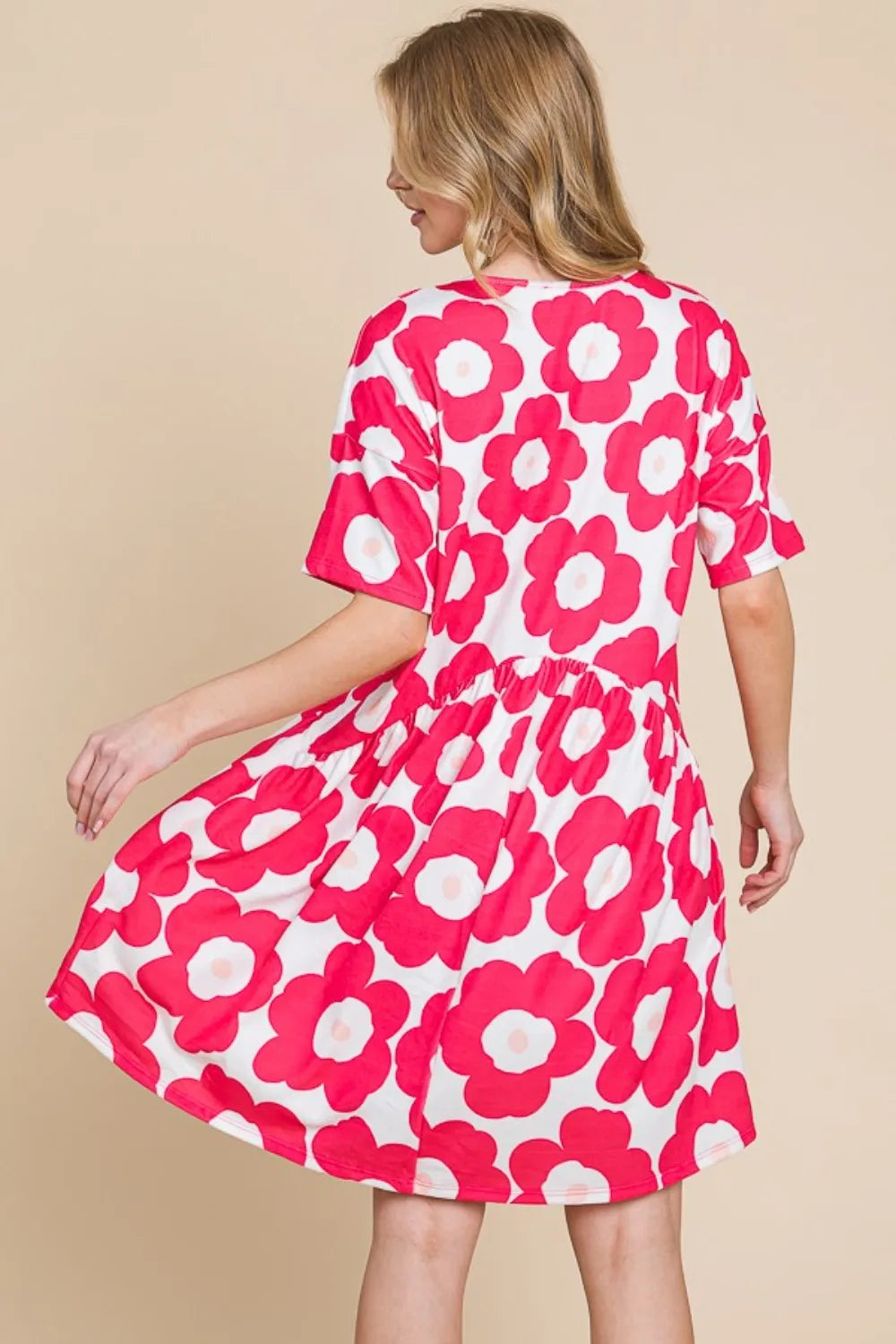 Flower Print Ruched Dress in Fuchsia - product view 2