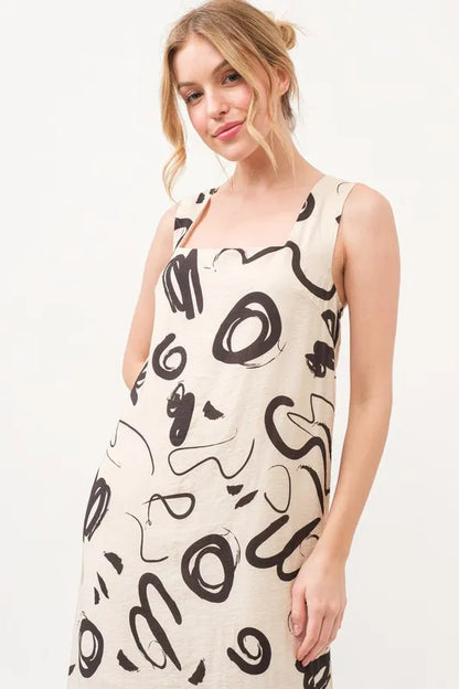 Square Neck Abstract Printed Maxi Dress in Beige - product view 6
