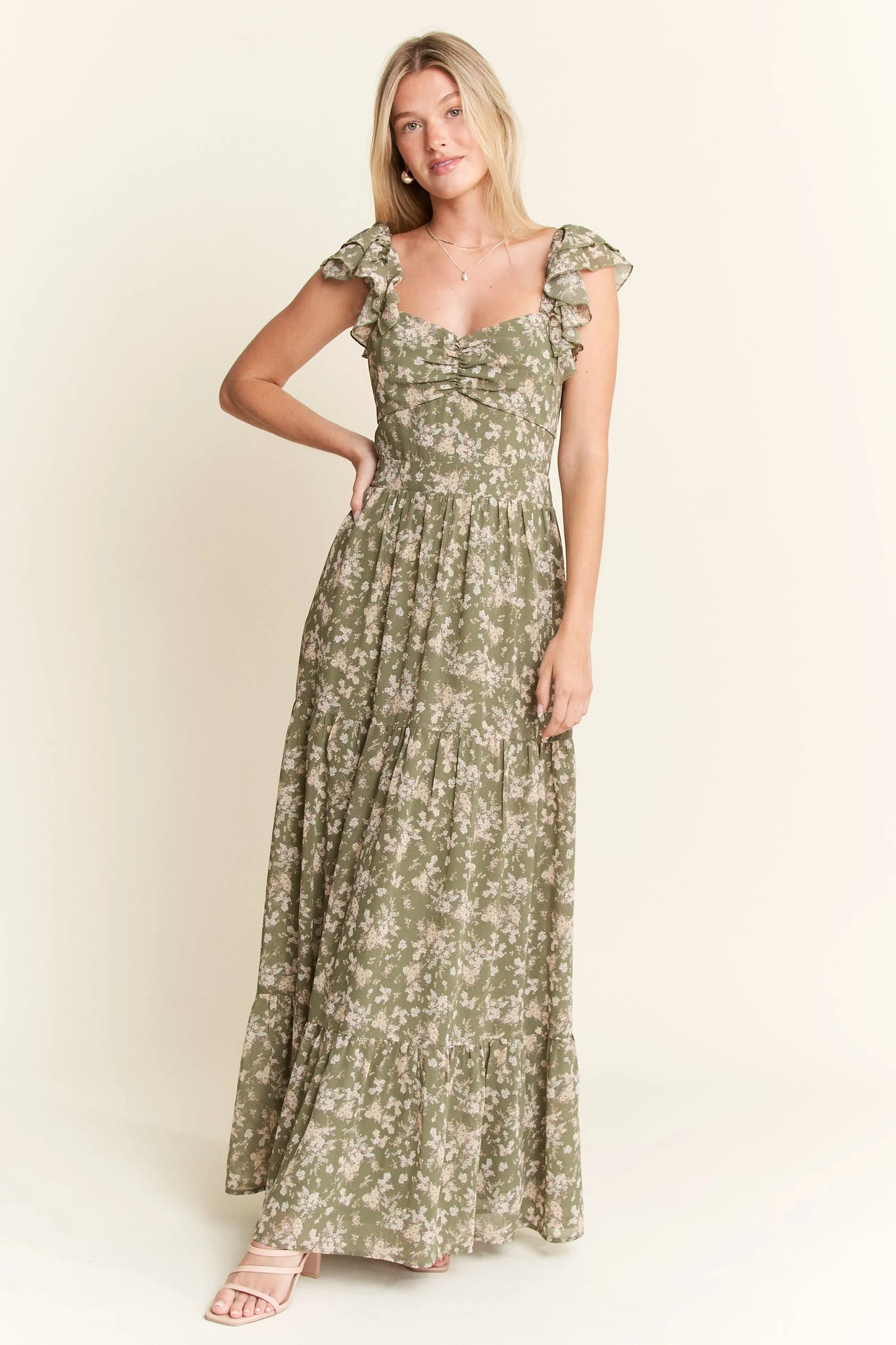 Ruffle Sleeve Tiered Maxi Dress - Sage - product view 1