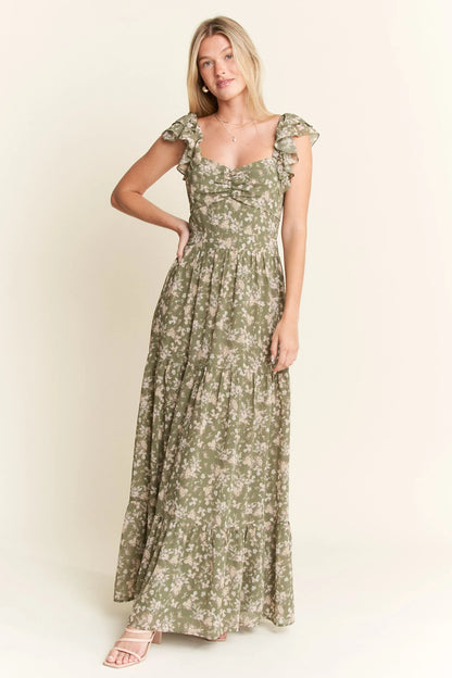 Ruffle Sleeve Tiered Maxi Dress - Sage - product view 1