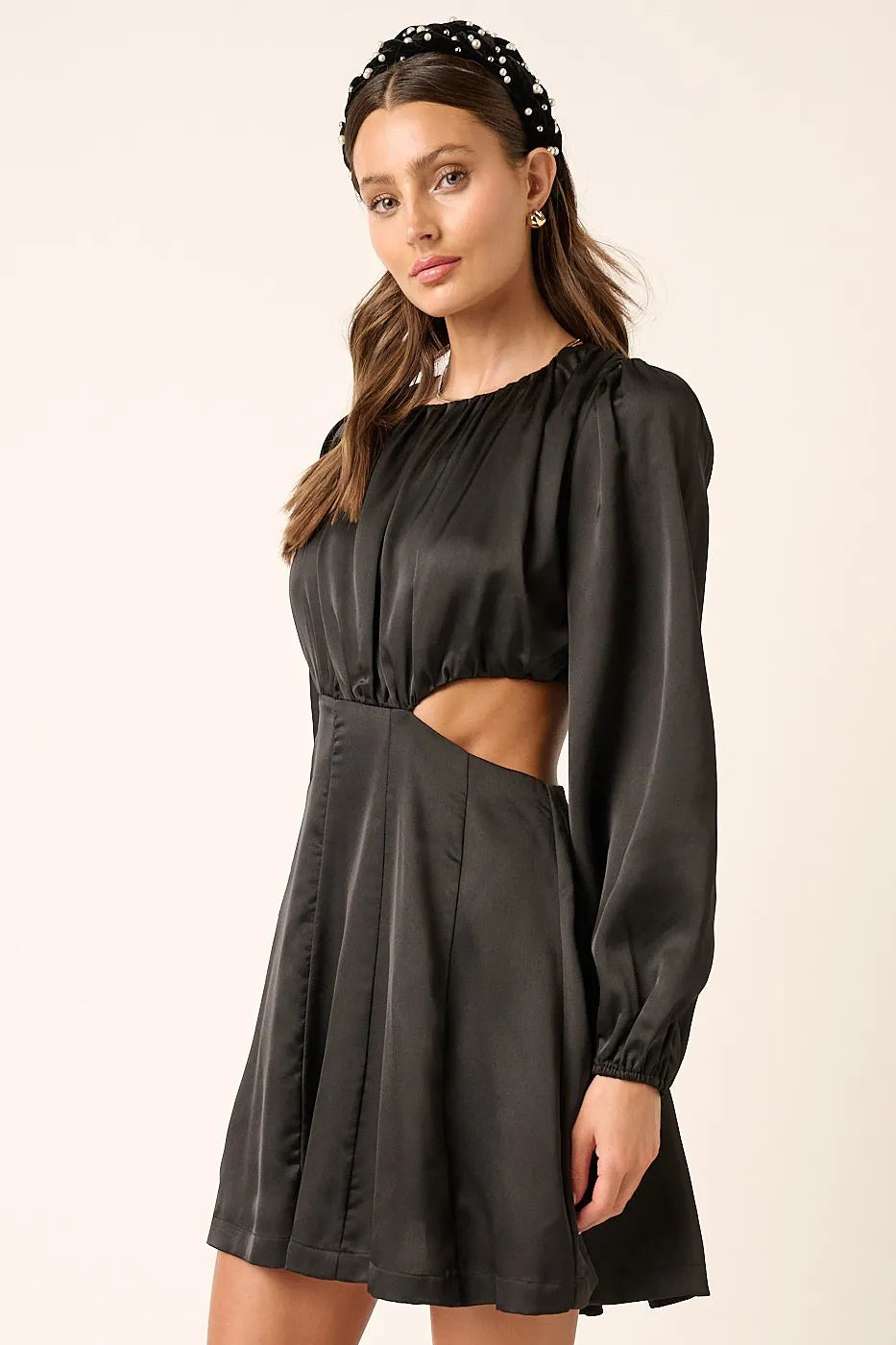 Satin Side Cutout Detail Mini Dress - Black - product view 3