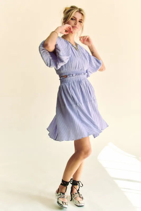 Back Button Puff Sleeve Mini Dress in Lavender - product view 8