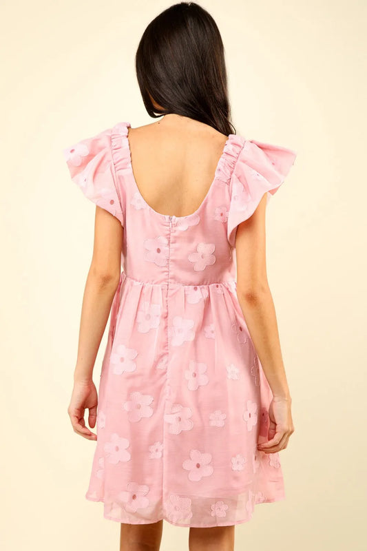 Flower Embroidered Organza Mini Dress in Pink - product view 2