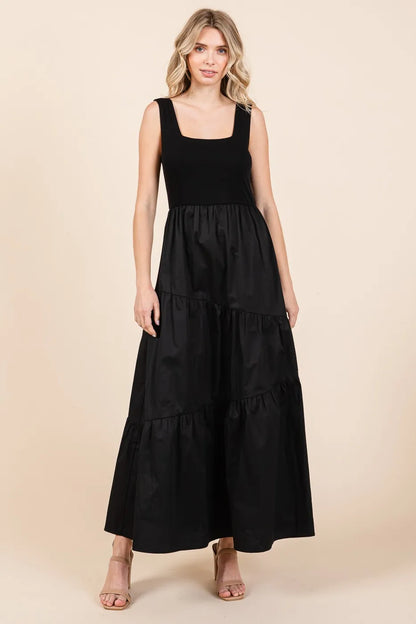 Mix Media Square Neck Maxi Dress in Black - product view 1