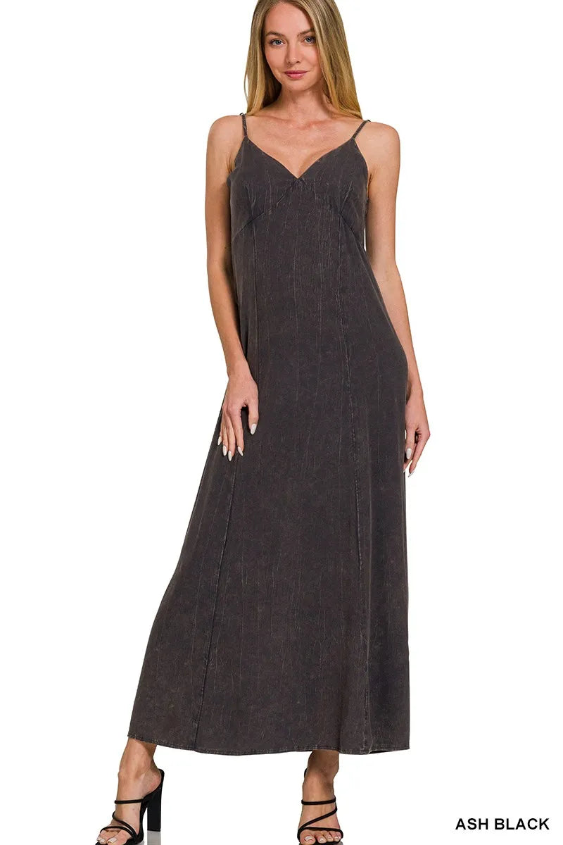 Mineral Washed Rayon Challis Cami Dress - Ash Black - product view 2