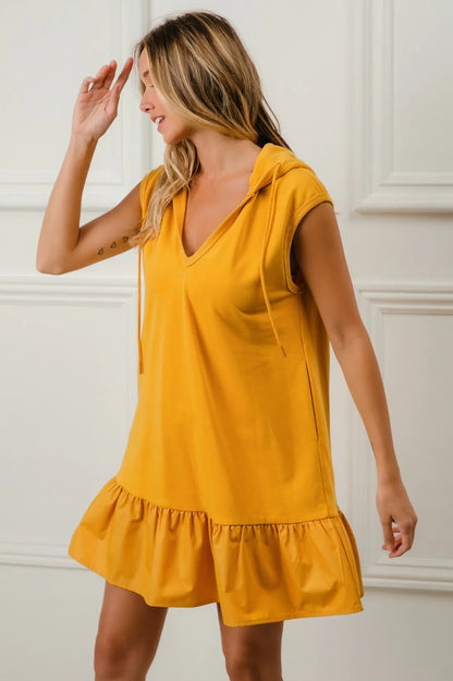 Ruffled French Terry Hooded Dress - Mustard - product view 8