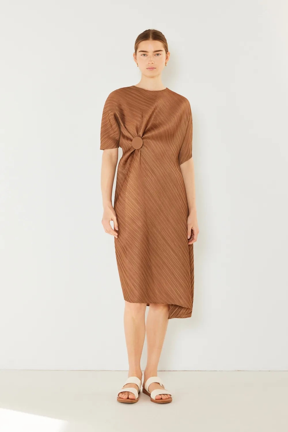 Pleated Dolman Sleeve Dress in Brown Khaki, Deep Orange and more - product view 21