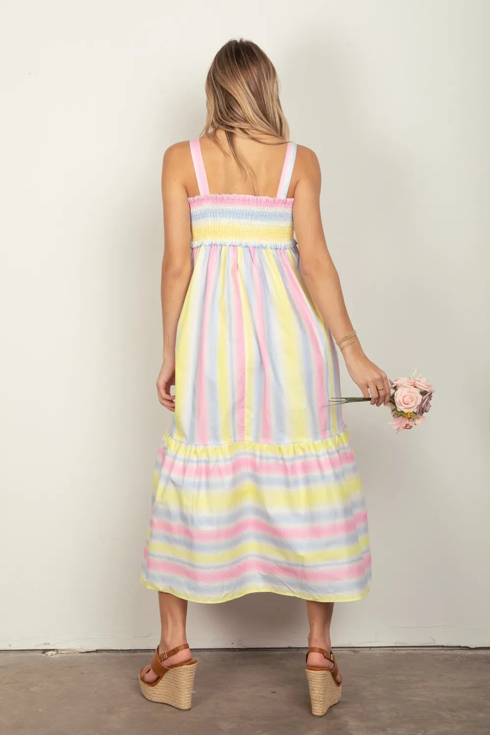 Striped Woven Smocked Midi Cami Dress in Pinkcombo - product view 2