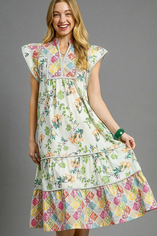 Patchwork Garden Midi Dress in Gum Leaf - product view 1