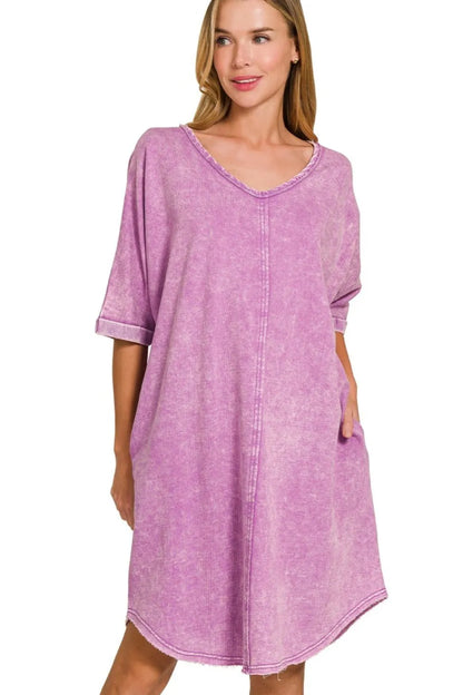 Acid-washed French Terry Tee Shirts Dress - B Violet - product view 1