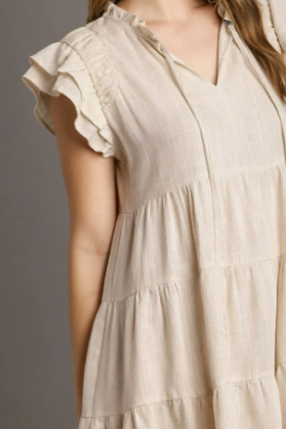 Full Size Linen A-line Tiered Mini Dress Plus Size in Oatmeal - product view 3