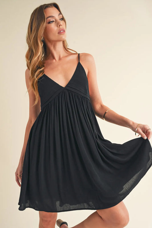Ruched Plunge Mini Cami Dress - Black - product view 1